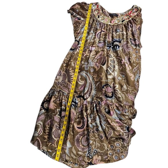 Twin-Set Simona Barbieri 100% Silk, Floral Tie Sleeve Dress, Sequin Embellish, S - Picture 7 of 7